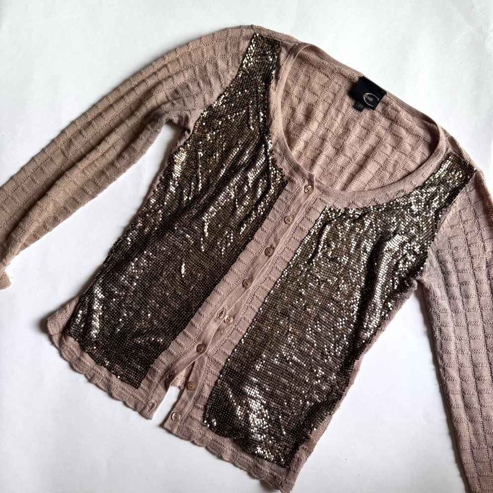 Just Cavalli Cashmere Knit Chainmail Scoop neck Cardigan